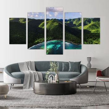 5-Piece Tropical Coastal Mountain Canvas Wall Art