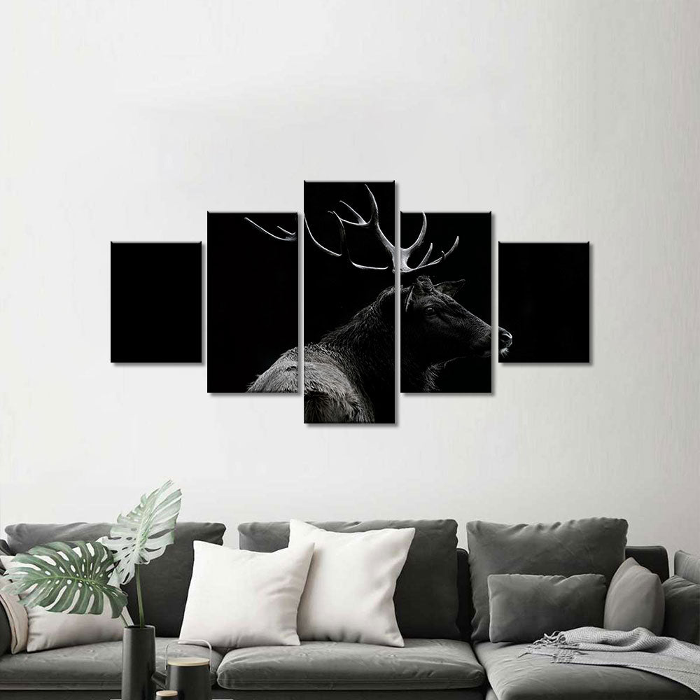 Black and white deer soul canvas wall art