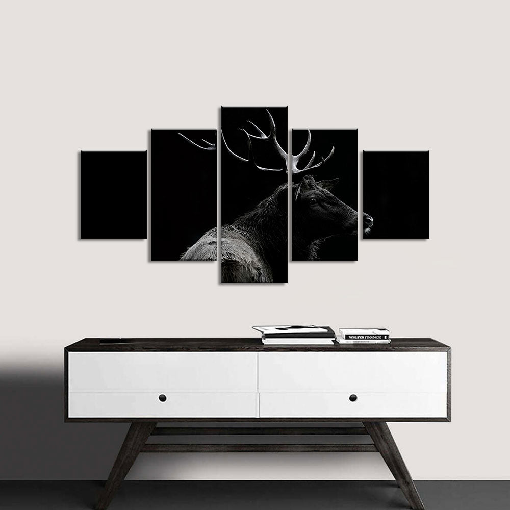 Black and white deer soul canvas wall art