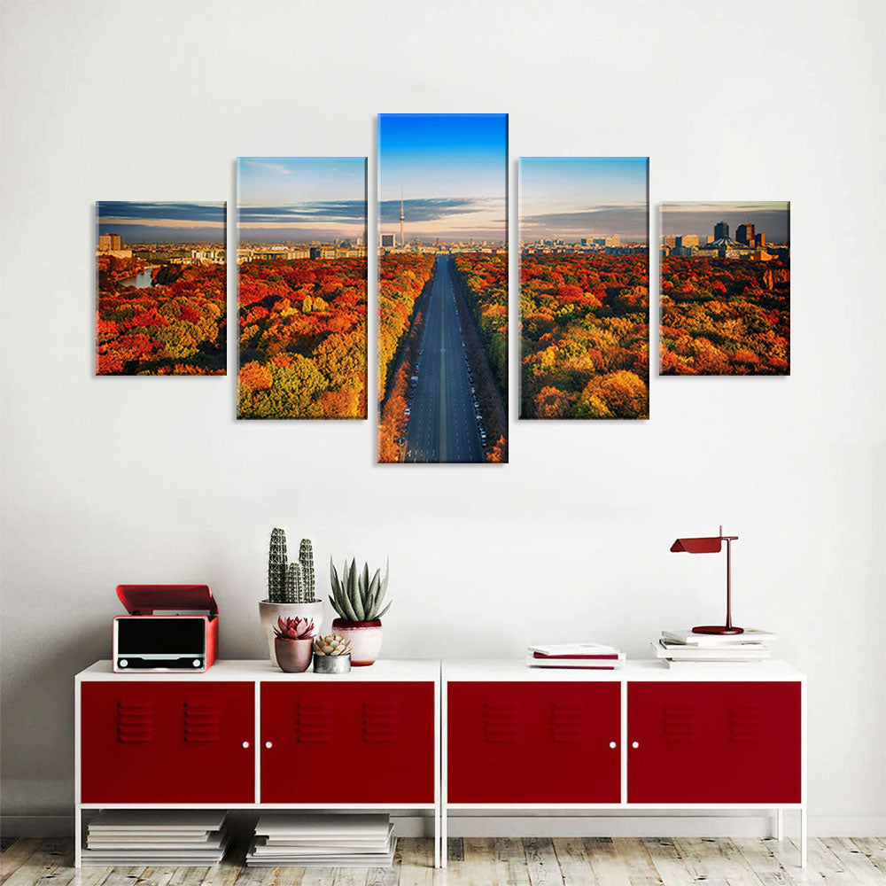 Autumn Road in Berlin Canvas Wall Art