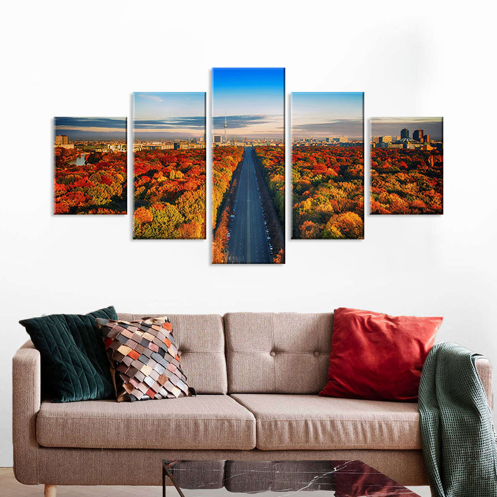 Autumn Road in Berlin Canvas Wall Art