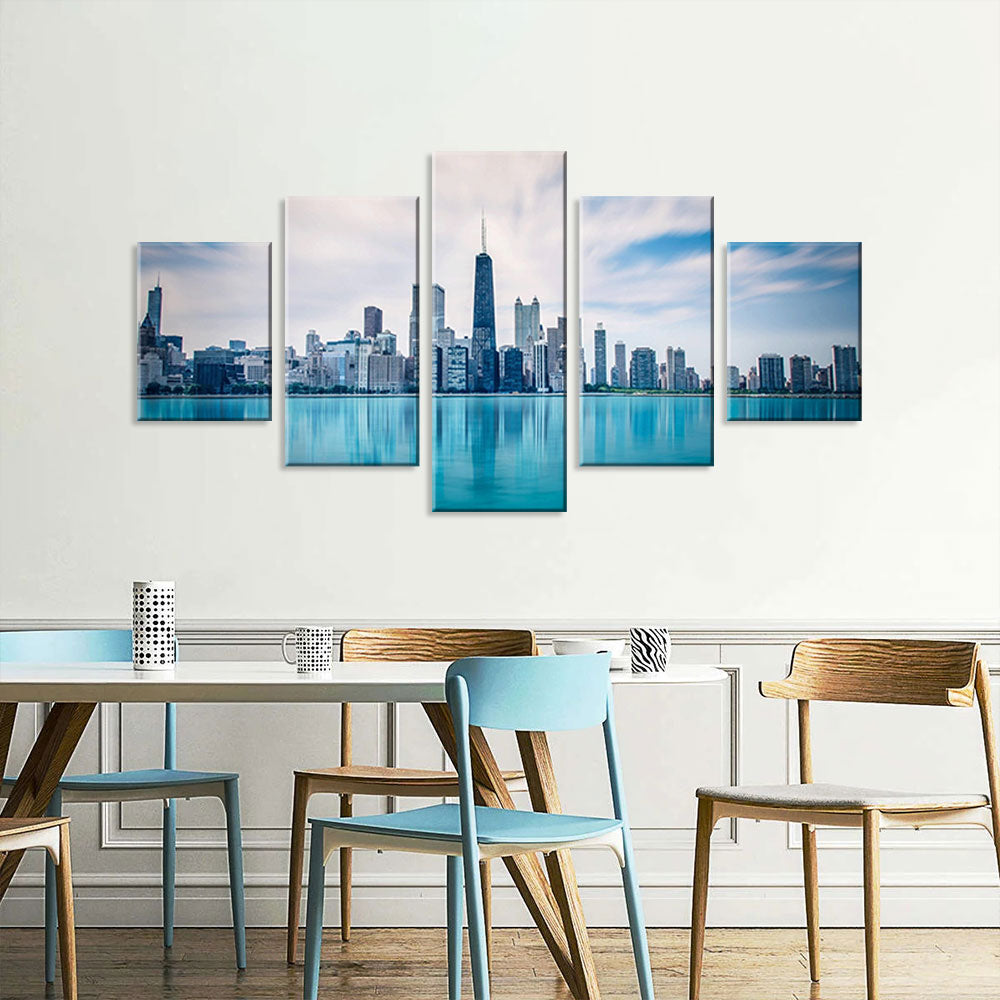 Illinois Chicago Skyline with Peaceful Lake Canvas Wall Art