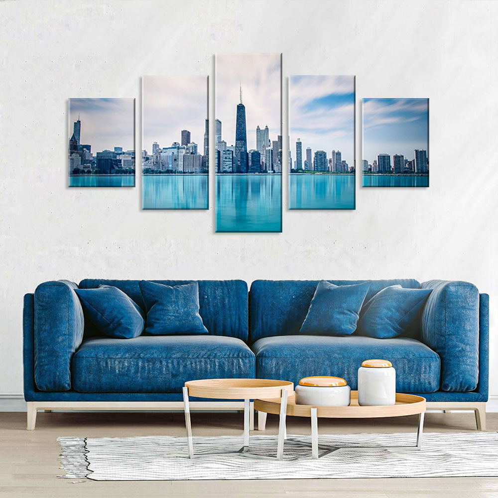 Illinois Chicago Skyline with Peaceful Lake Canvas Wall Art