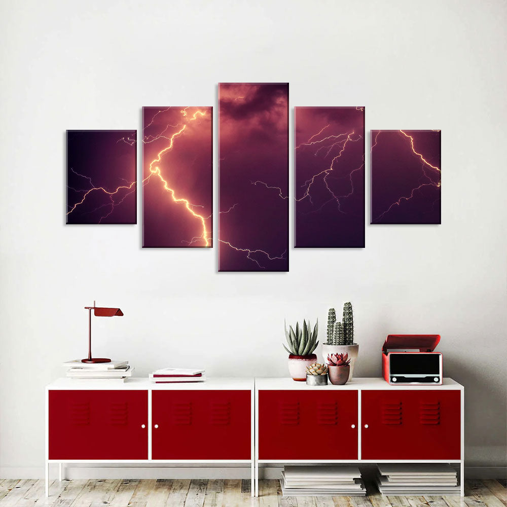 Red Lightning Bolts Canvas Wall Art