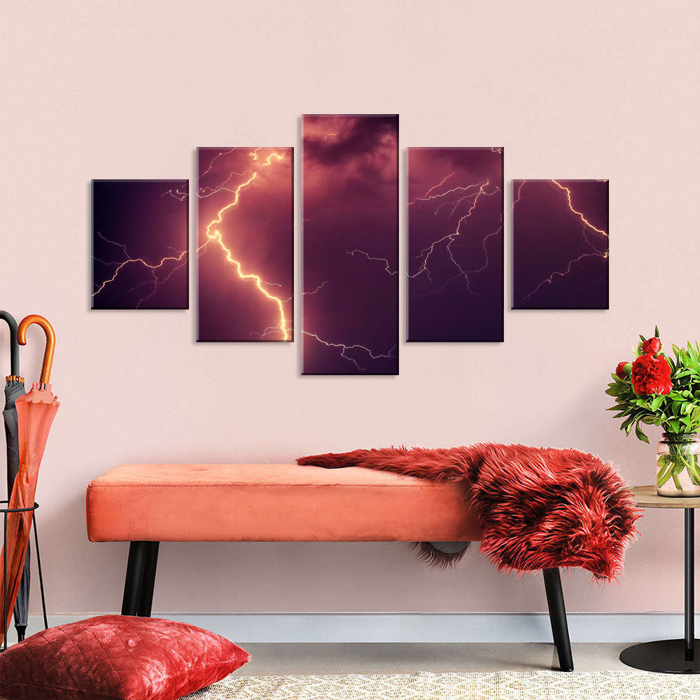 Red Lightning Bolts Canvas Wall Art