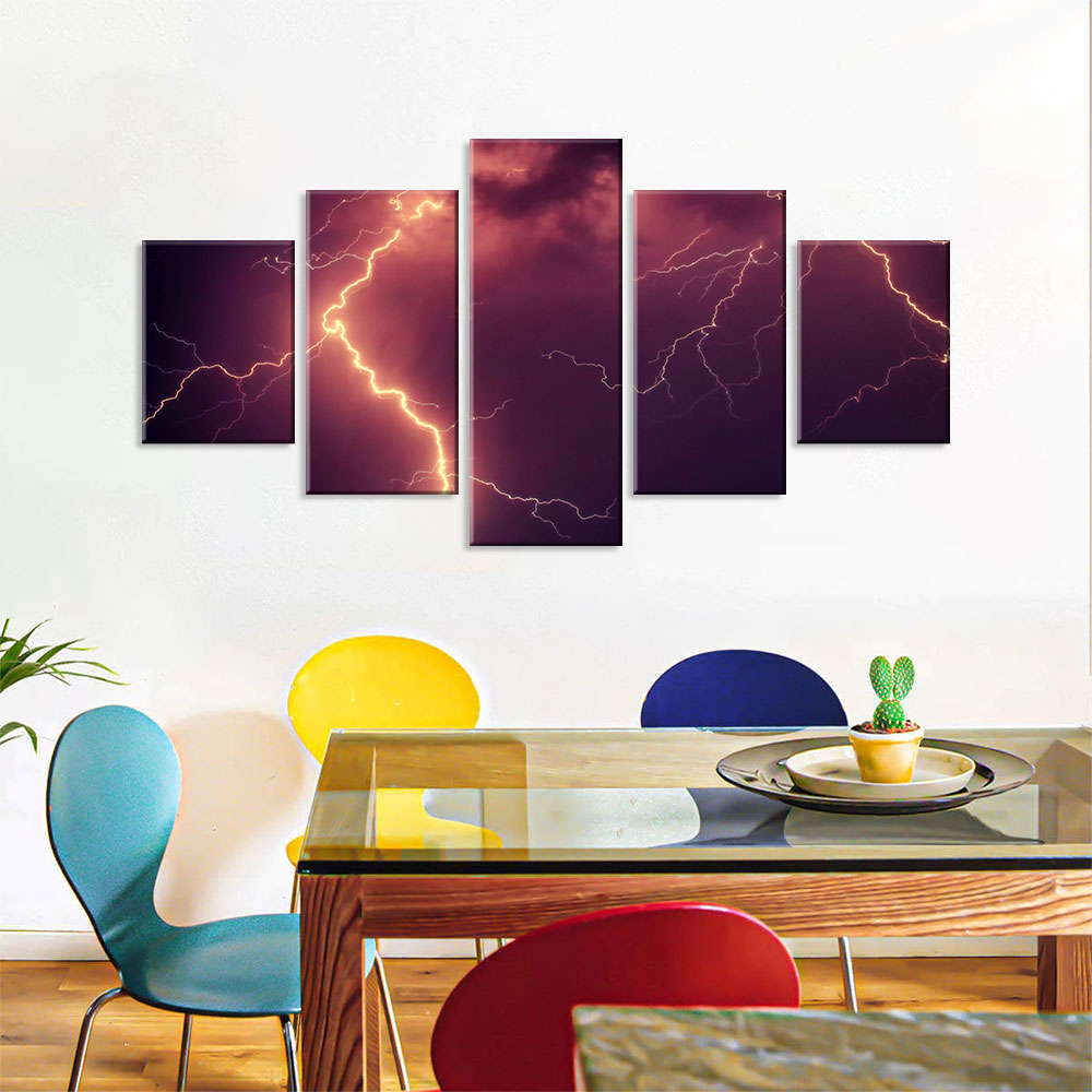 Red Lightning Bolts Canvas Wall Art