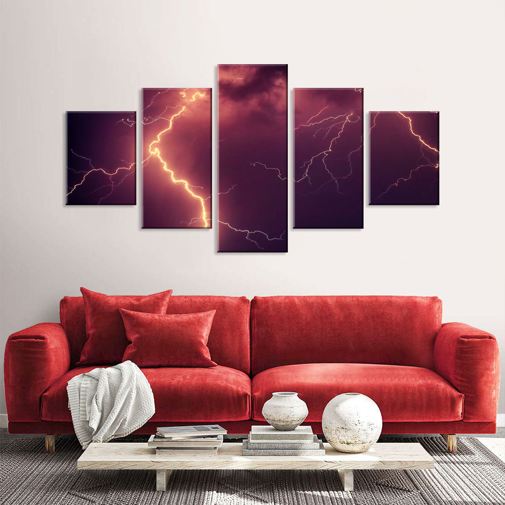 Red Lightning Bolts Canvas Wall Art