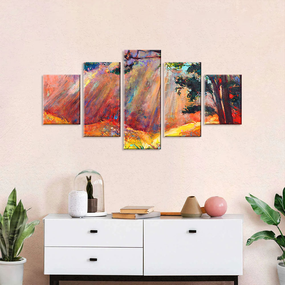 Sun Shining Through Forest Jungle Landscape Canvas Wall Art