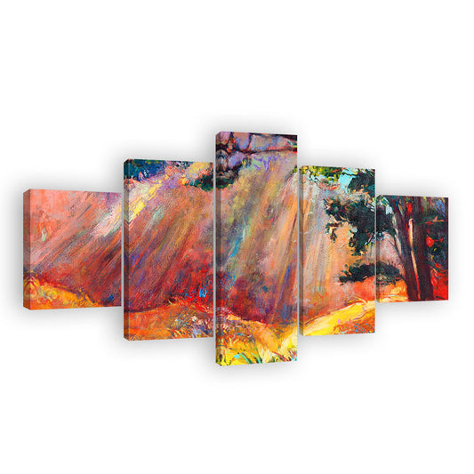 Sun Shining Through Forest Jungle Landscape Canvas Wall Art