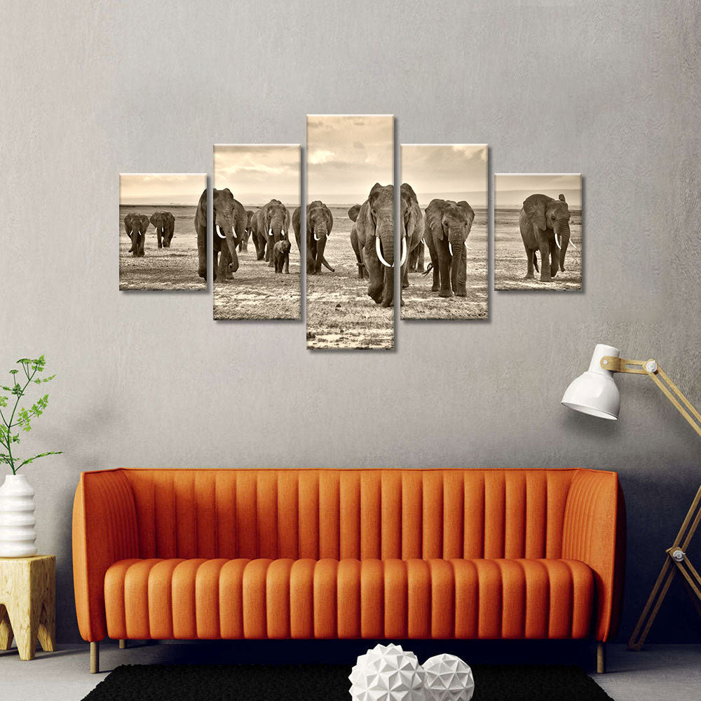 African elephant herd canvas wall art