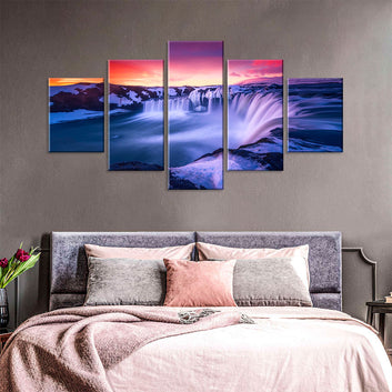 Purple Waterfall in Sunset Canvas Wall Art