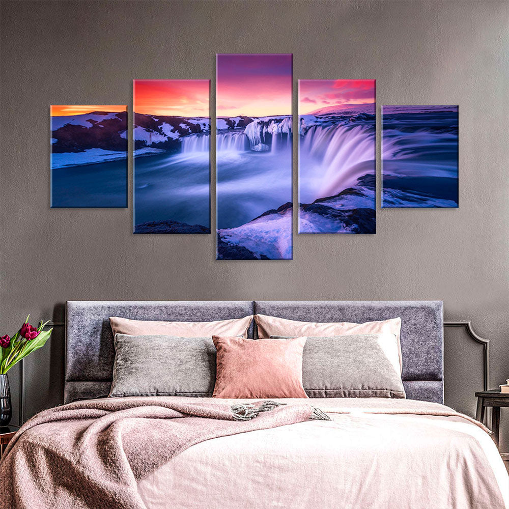 Purple Waterfall in Sunset Canvas Wall Art