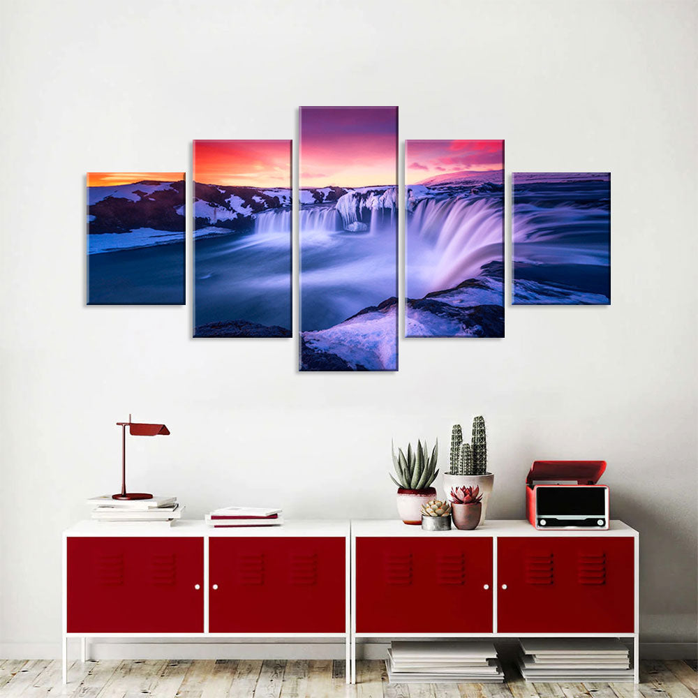 Purple Waterfall in Sunset Canvas Wall Art