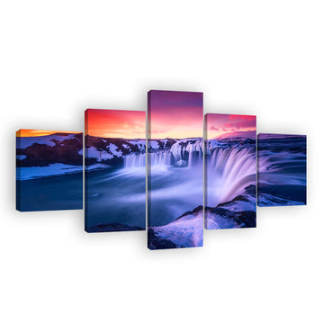 Purple Waterfall in Sunset Canvas Wall Art