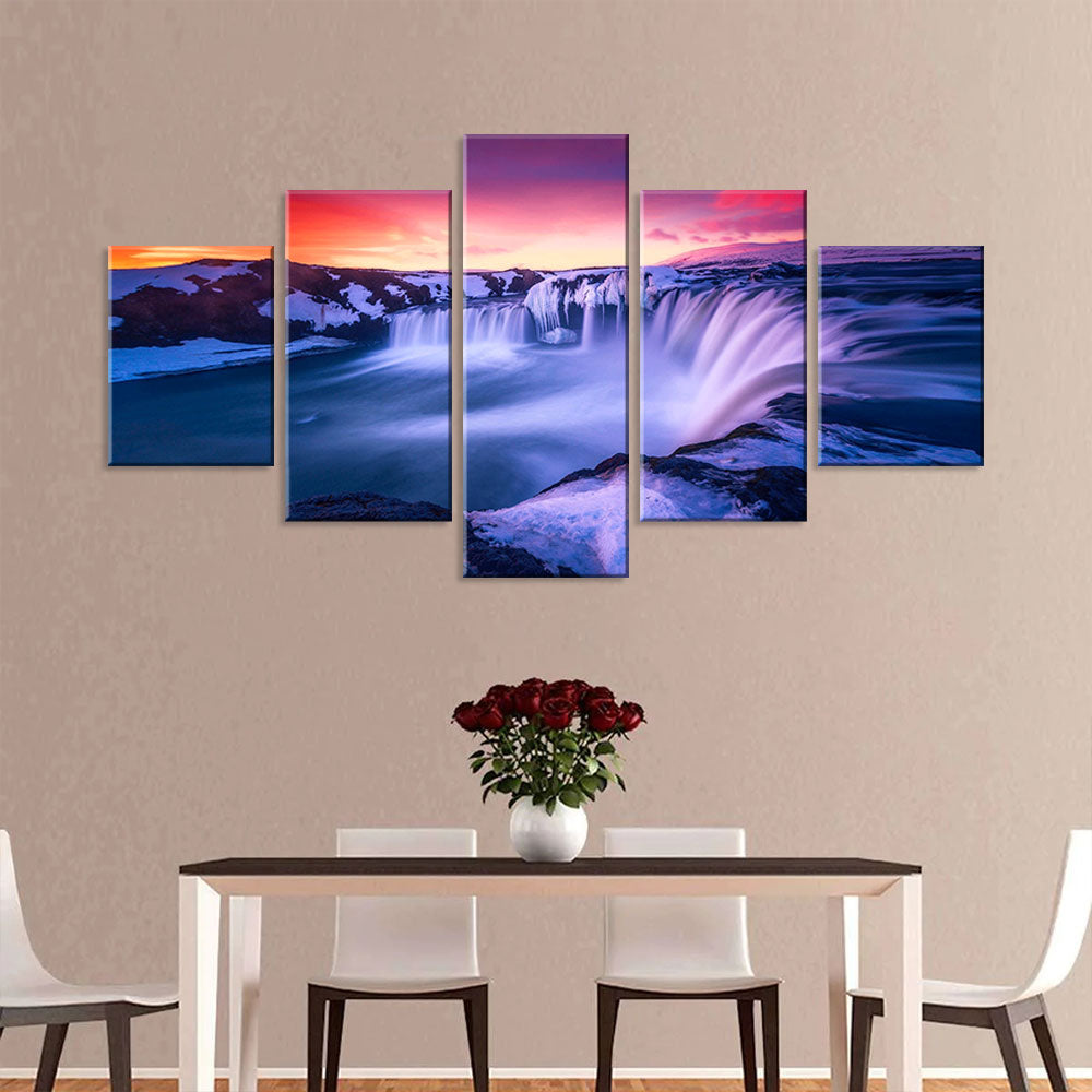 Purple Waterfall in Sunset Canvas Wall Art