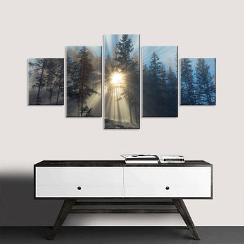 Foggy Forest Sunrise Canvas Wall Art