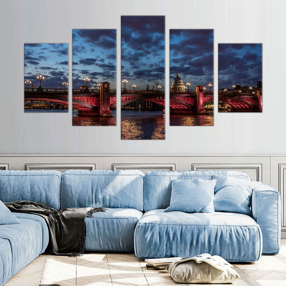 5-Piece London Bridge at Dusk Canvas Wall Art