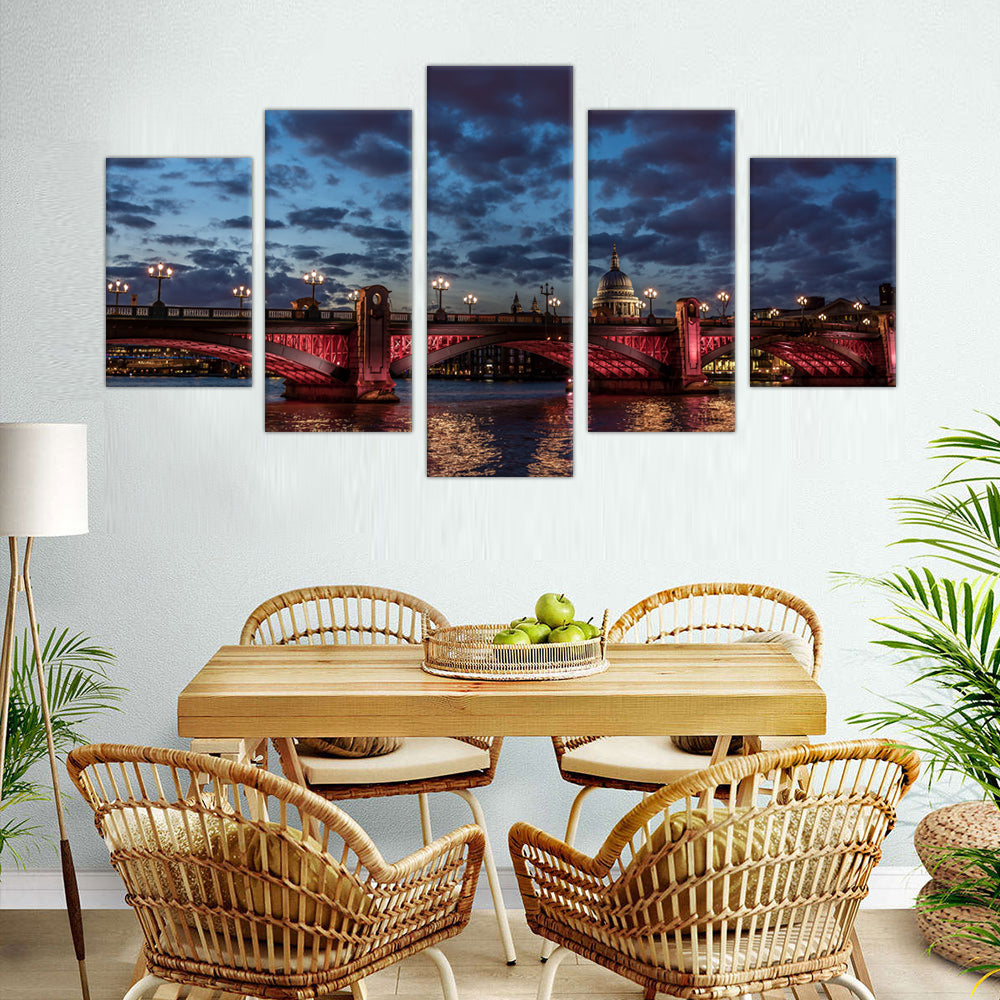 5-Piece London Bridge at Dusk Canvas Wall Art