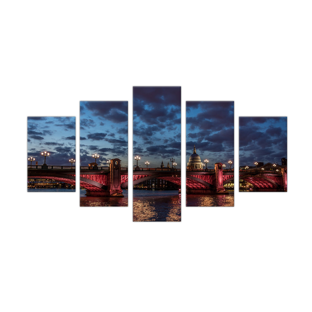 5-Piece London Bridge at Dusk Canvas Wall Art