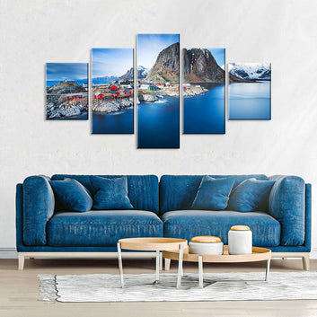 Hamnoy in Blue Norway Lofoten Canvas Wall Art