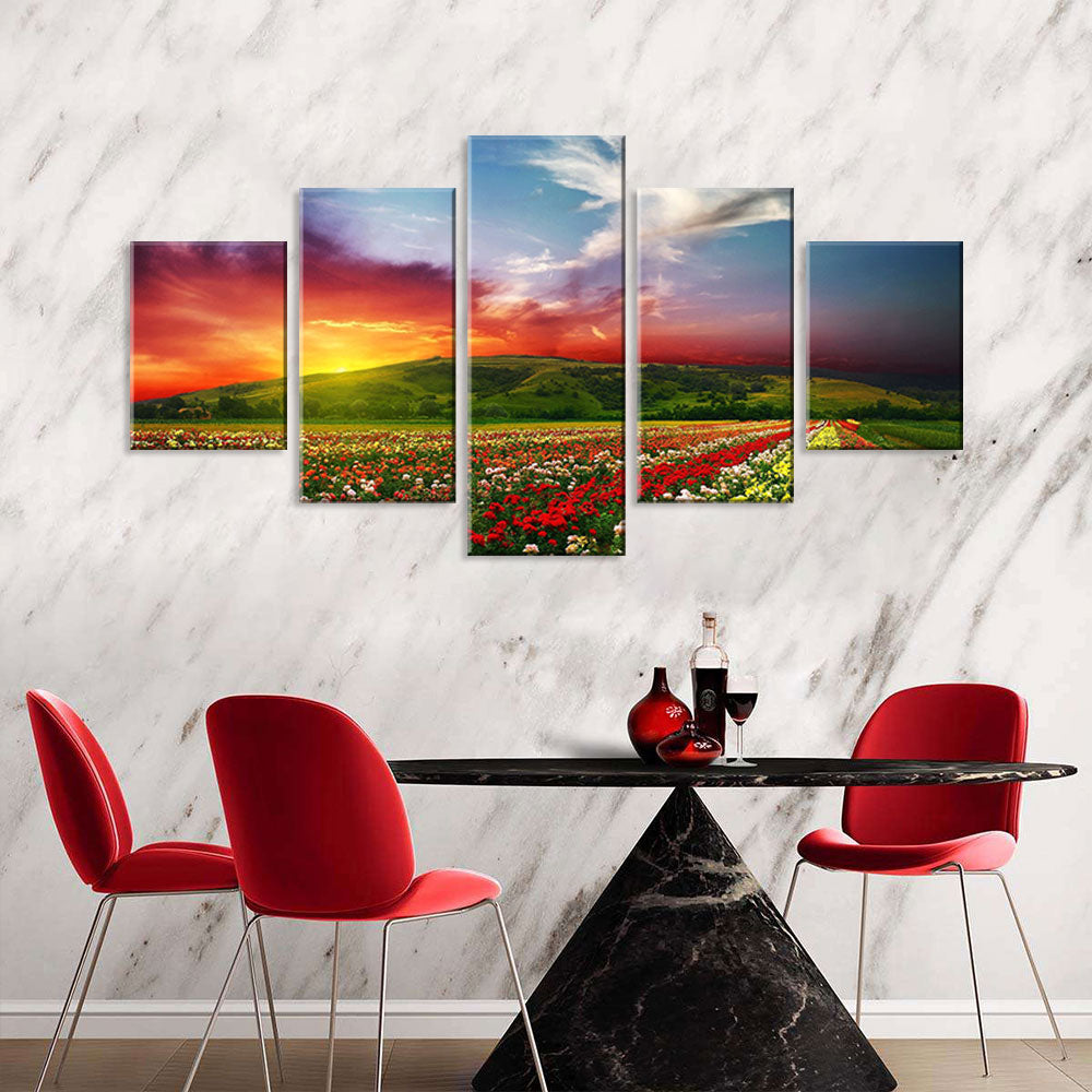 Colorful Sunset Rose Field Canvas Wall Art