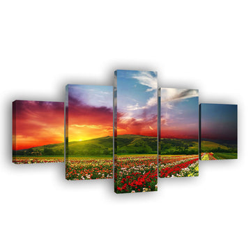 Colorful Sunset Rose Field Canvas Wall Art