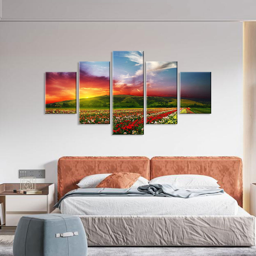 Colorful Sunset Rose Field Canvas Wall Art