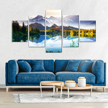 Snow Mountain and Lake in National Park Canvas Wall Art