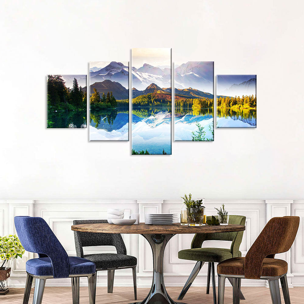 Snow Mountain and Lake in National Park Canvas Wall Art