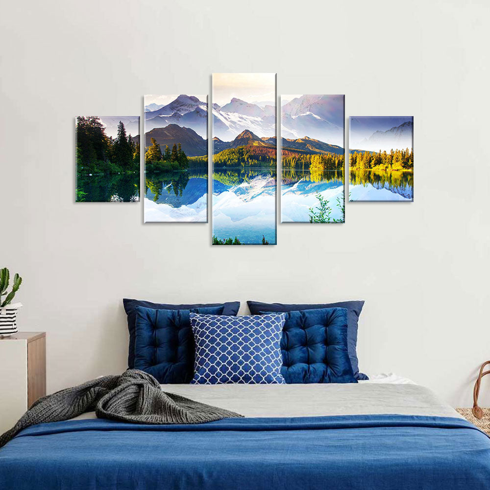 Snow Mountain and Lake in National Park Canvas Wall Art