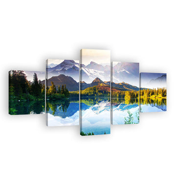 Snow Mountain and Lake in National Park Canvas Wall Art