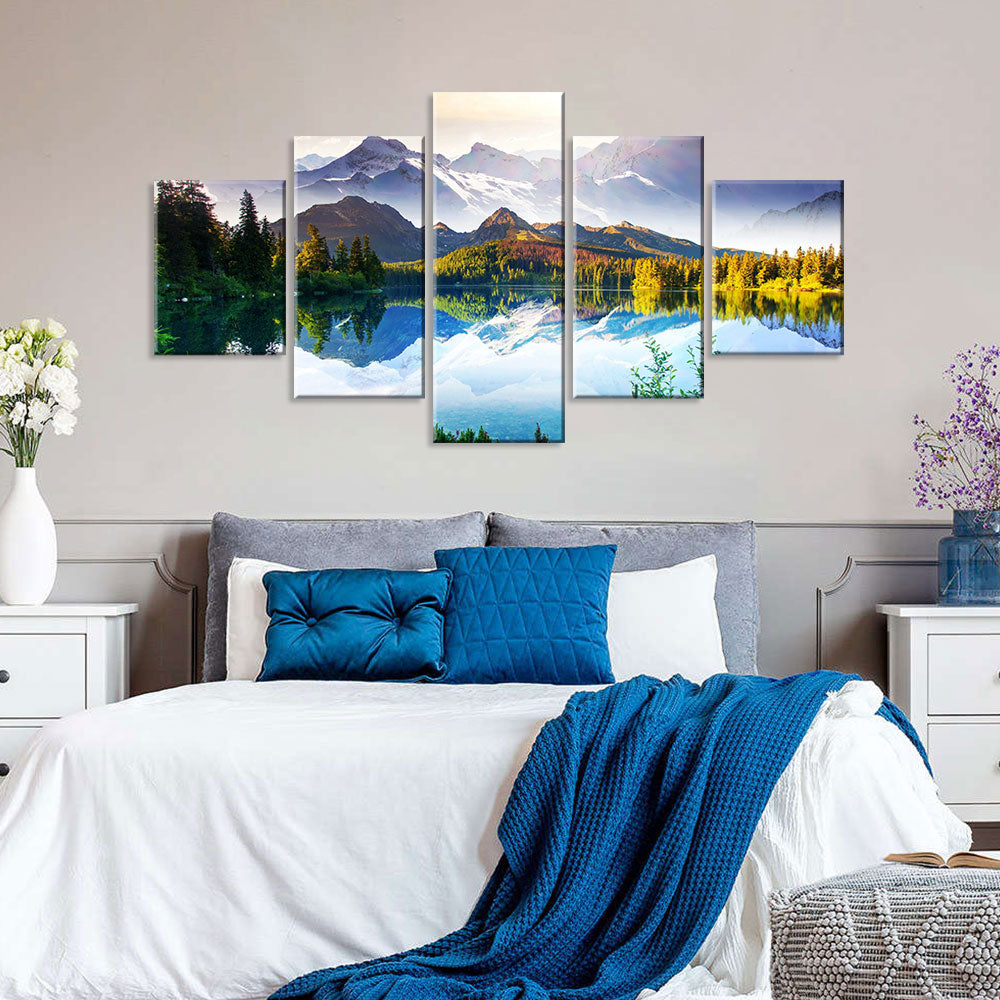 Snow Mountain and Lake in National Park Canvas Wall Art