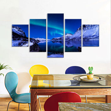 Aurora Borealis with Snow Mountain Canvas Wall Art