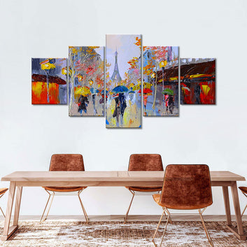 Abstract Colorful Couples in Paris City Canvas Wall Art