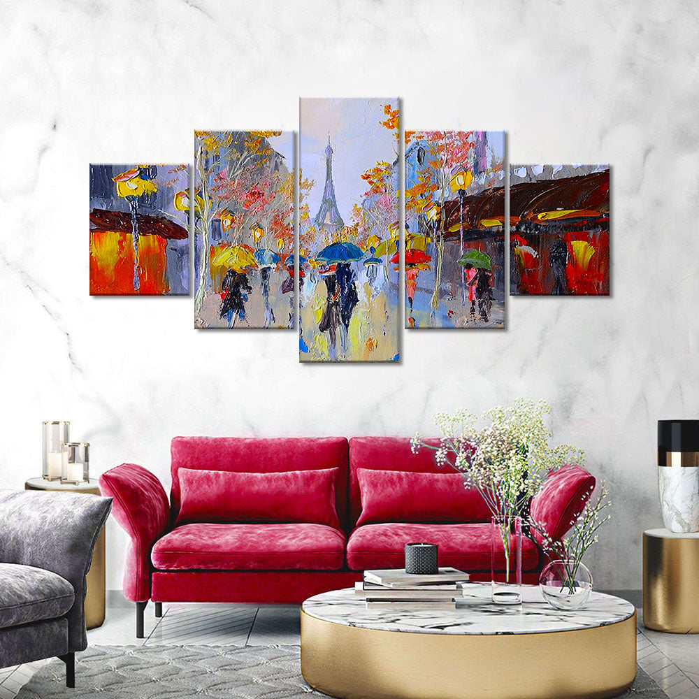 Abstract Colorful Couples in Paris City Canvas Wall Art