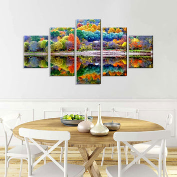 Colorful Forest Reflection in Water Canvas Wall Art