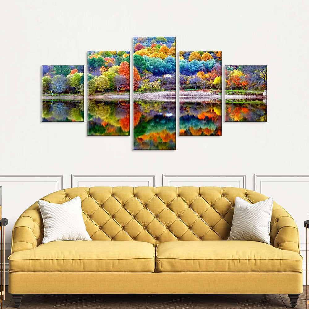 Colorful Forest Reflection in Water Canvas Wall Art