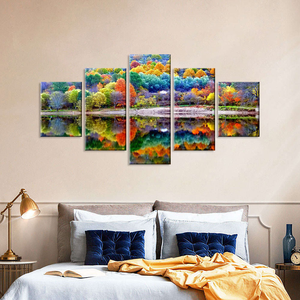 Colorful Forest Reflection in Water Canvas Wall Art