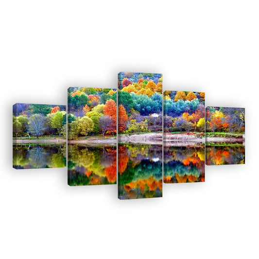 Colorful Forest Reflection in Water Canvas Wall Art