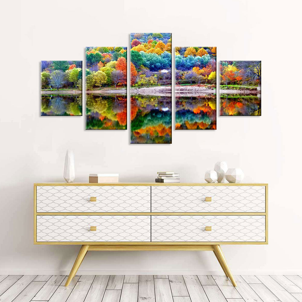 Colorful Forest Reflection in Water Canvas Wall Art