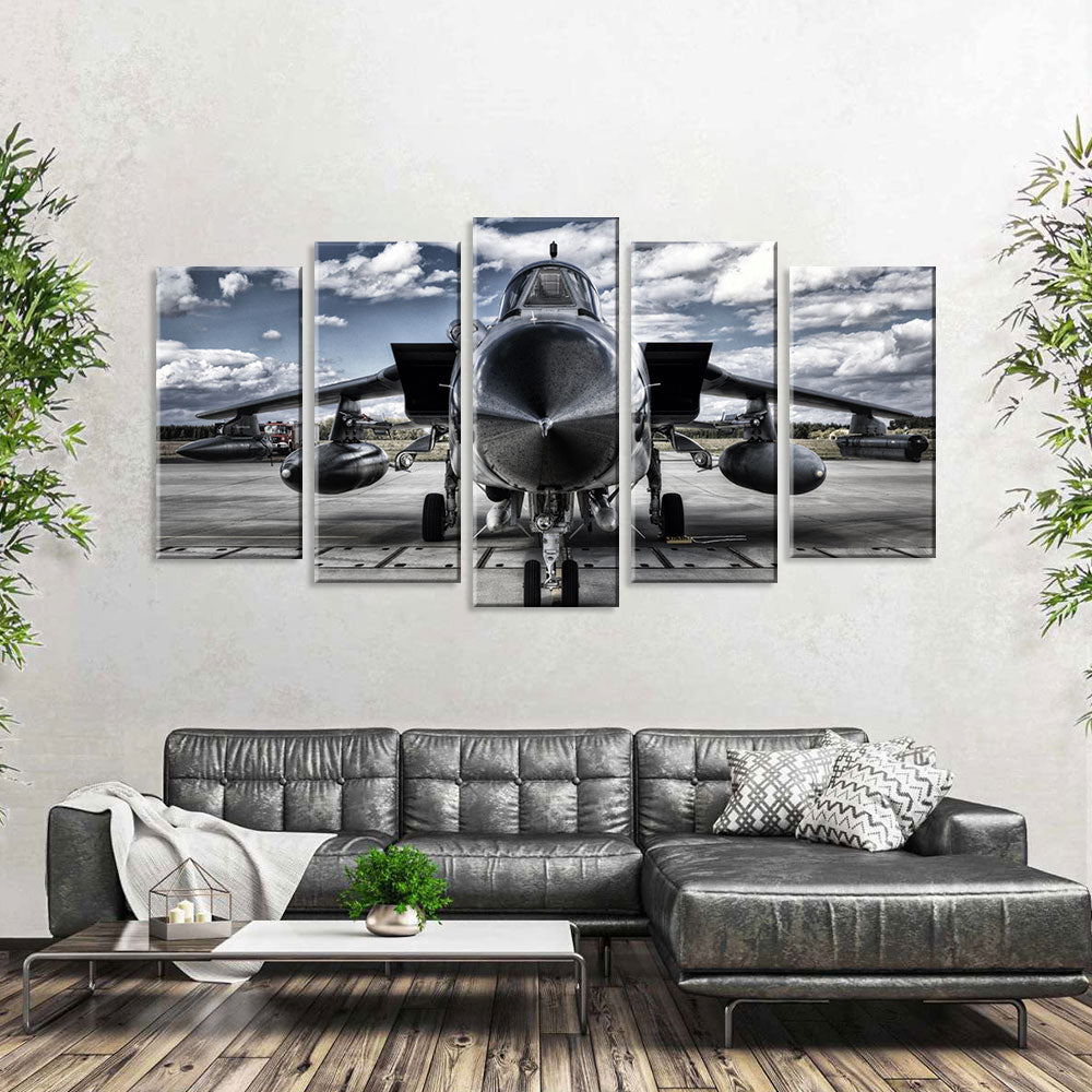 5 Piece Black Military Airplane Canvas Wall Art