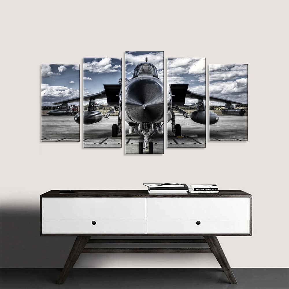 5 Piece Black Military Airplane Canvas Wall Art