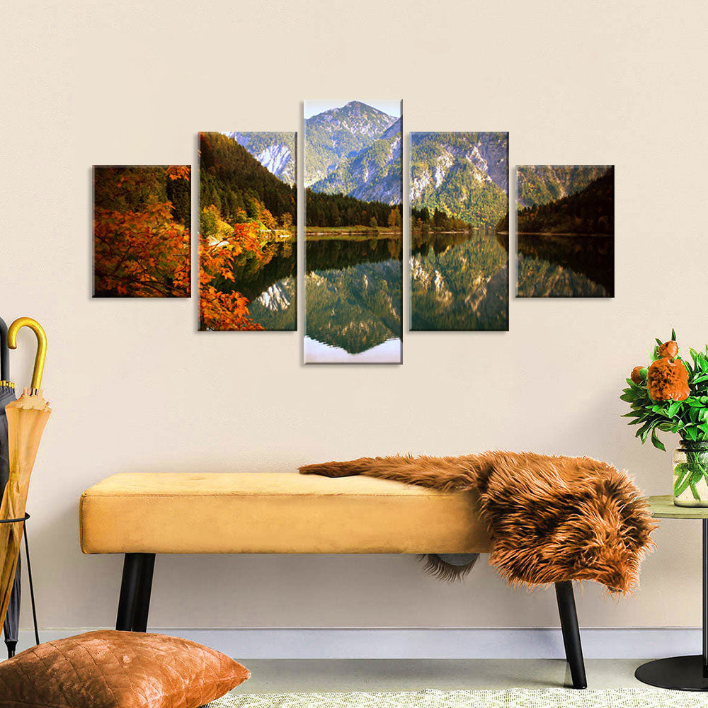 Autumn Mountain Reflection in Water Canvas Wall Art