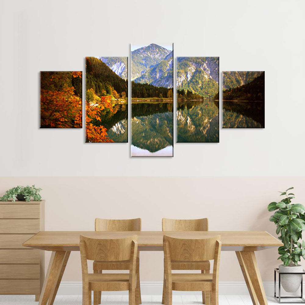 Autumn Mountain Reflection in Water Canvas Wall Art