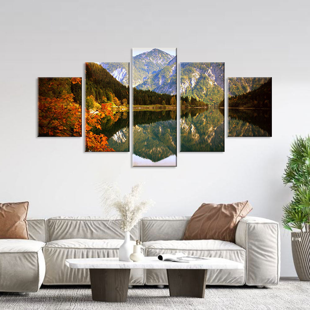 Autumn Mountain Reflection in Water Canvas Wall Art