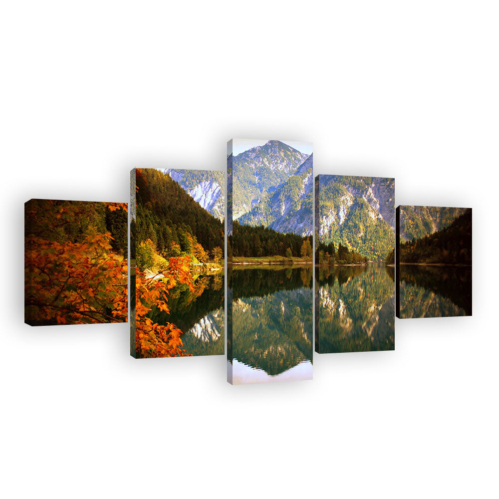 Autumn Mountain Reflection in Water Canvas Wall Art