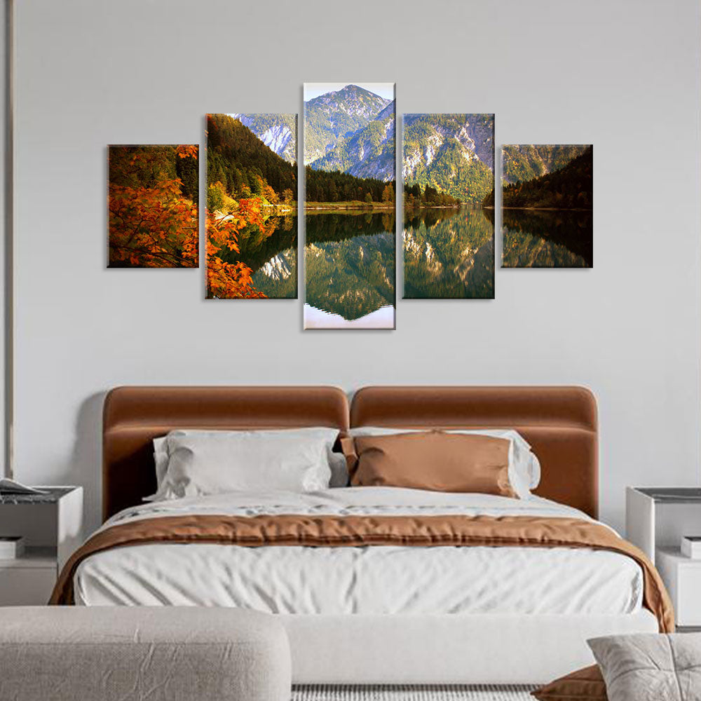 Autumn Mountain Reflection in Water Canvas Wall Art