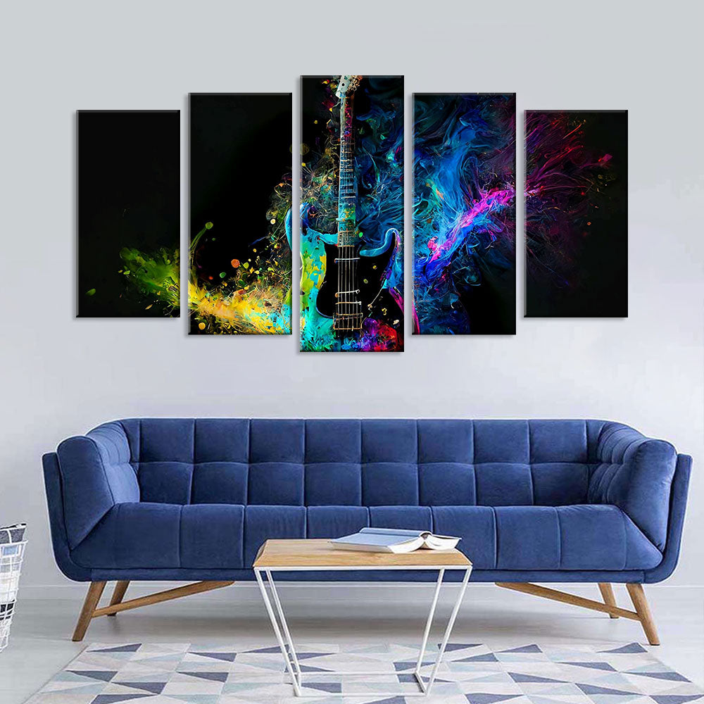  5 Piece Colorful Electric Guitar Splash Canvas Wall Art