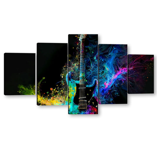 5 Piece Colorful Electric Guitar Splash Canvas Wall Art