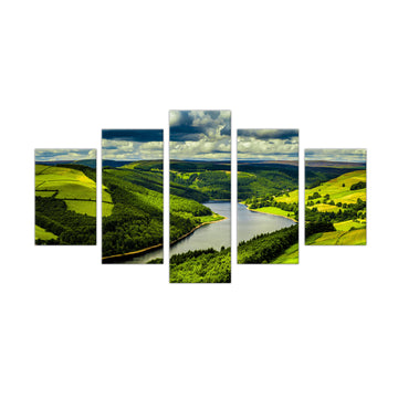 5-Piece Green Valley and River Canvas Wall Art